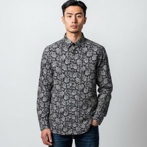 The Kooples Paris Men's‎ XS Button Up Shirt Black Paisley 100% Cotton EUC